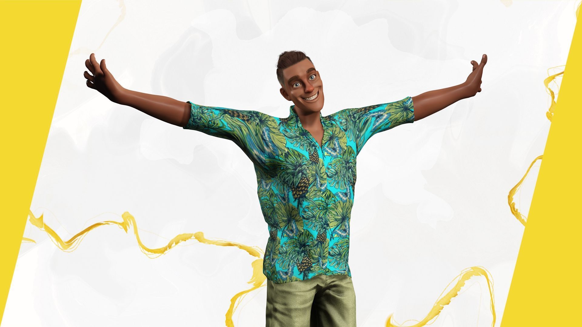 Cartoon Man in Tropical Shirt and Sandals Low-poly 3D model_7