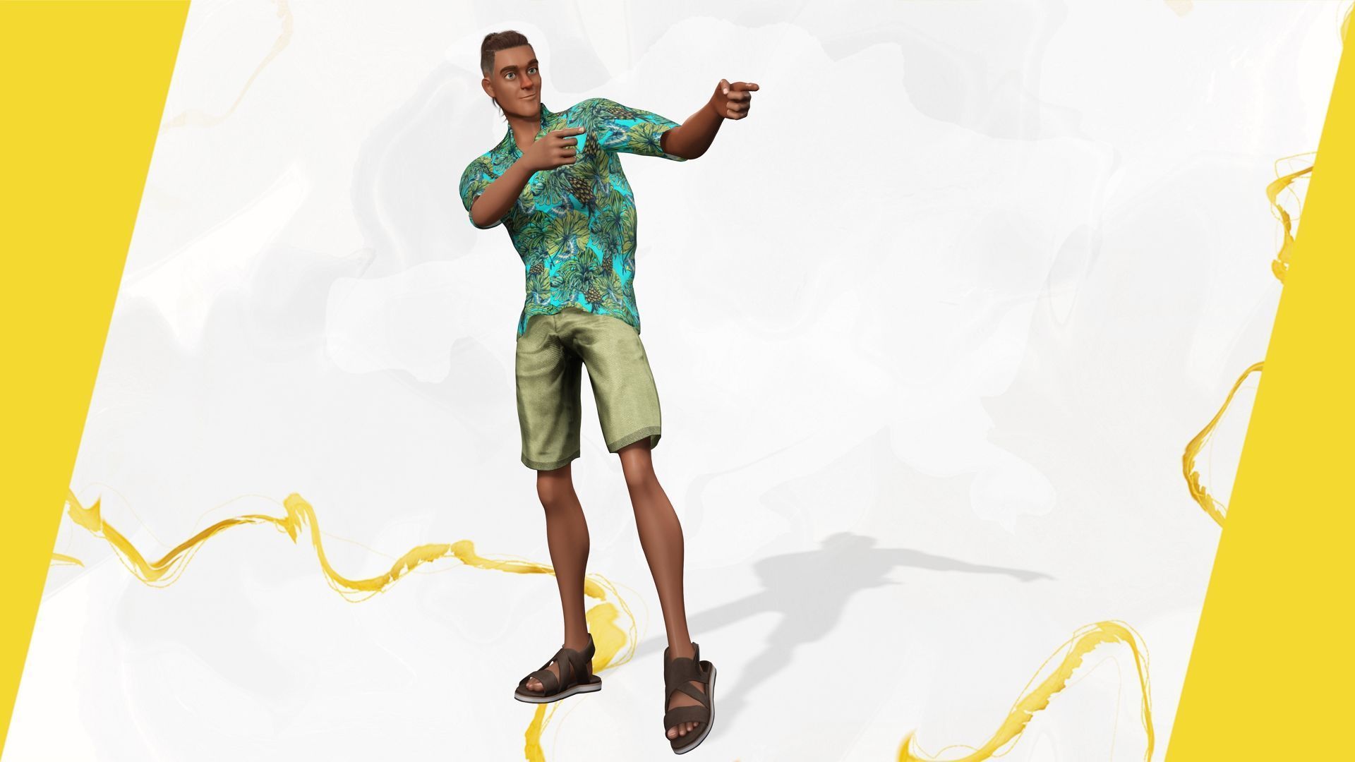 Cartoon Man in Tropical Shirt and Sandals Low-poly 3D model_13