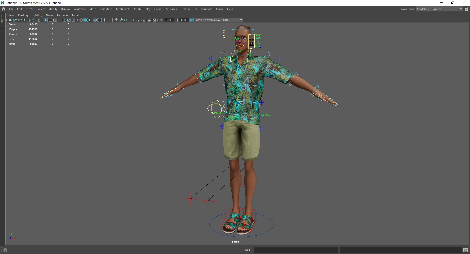 Cartoon Man in Tropical Shirt and Sandals Low-poly 3D model_23