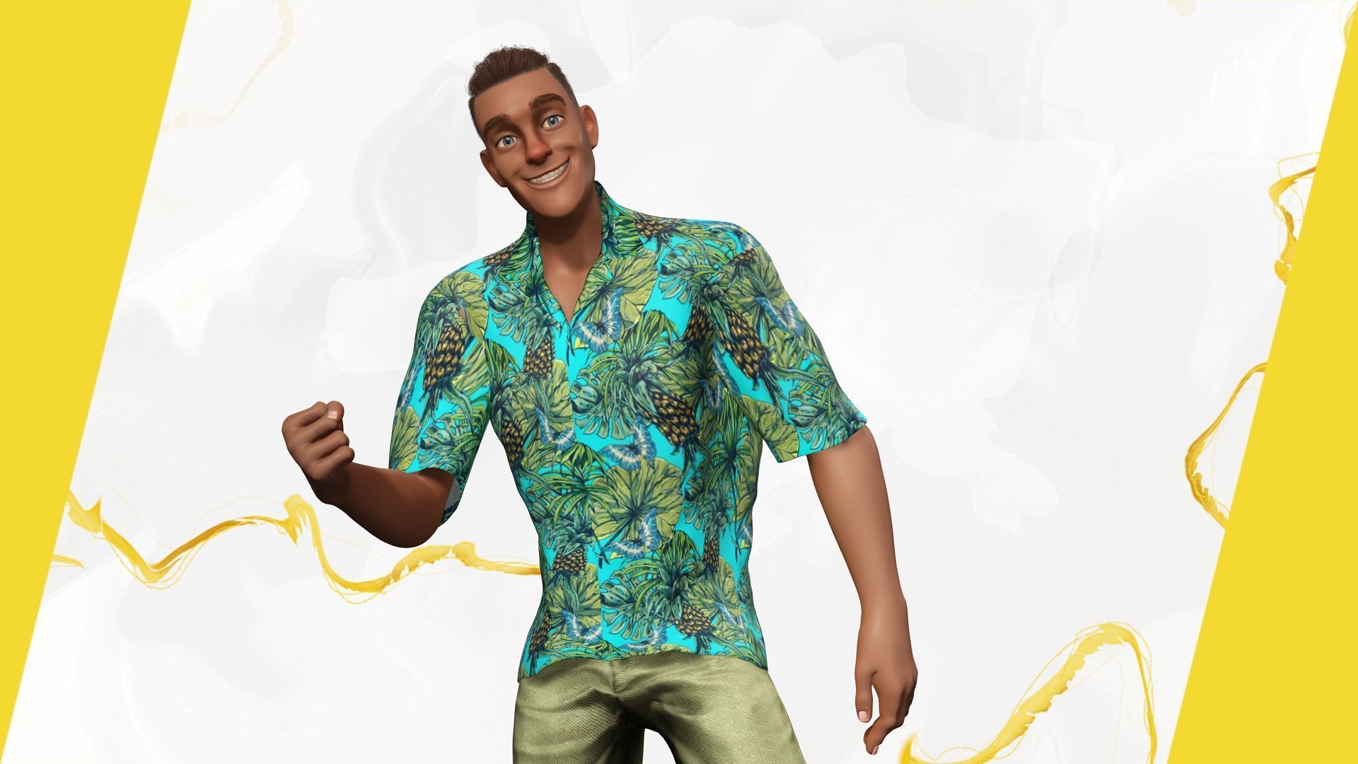 Cartoon Man in Tropical Shirt and Sandals Low-poly 3D model_8
