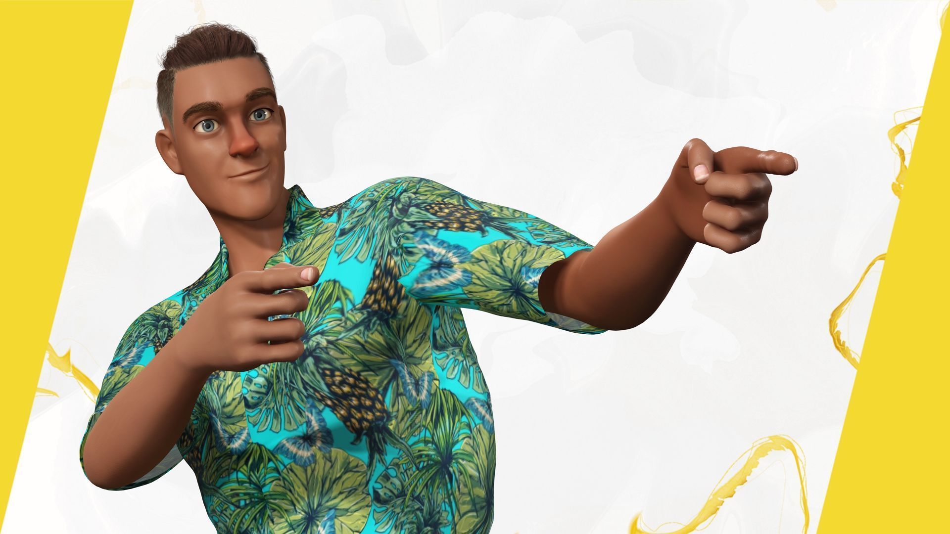 Cartoon Man in Tropical Shirt and Sandals Low-poly 3D model_14