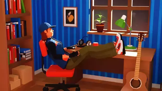 Girl in vest low-poly stylized Low-poly 3D model