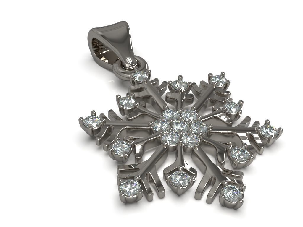 Snowflake pendant with gems 3D print model_5
