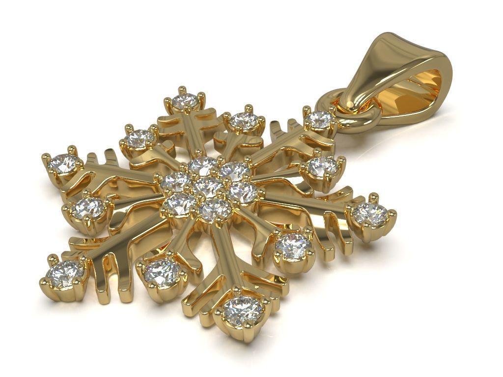 Snowflake pendant with gems 3D print model_1