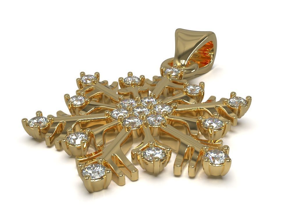 Snowflake pendant with gems 3D print model_3