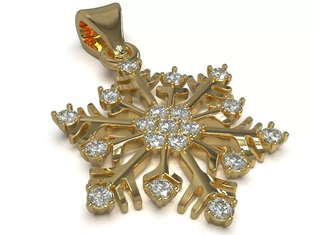 Snowflake pendant with gems 3D print model_0