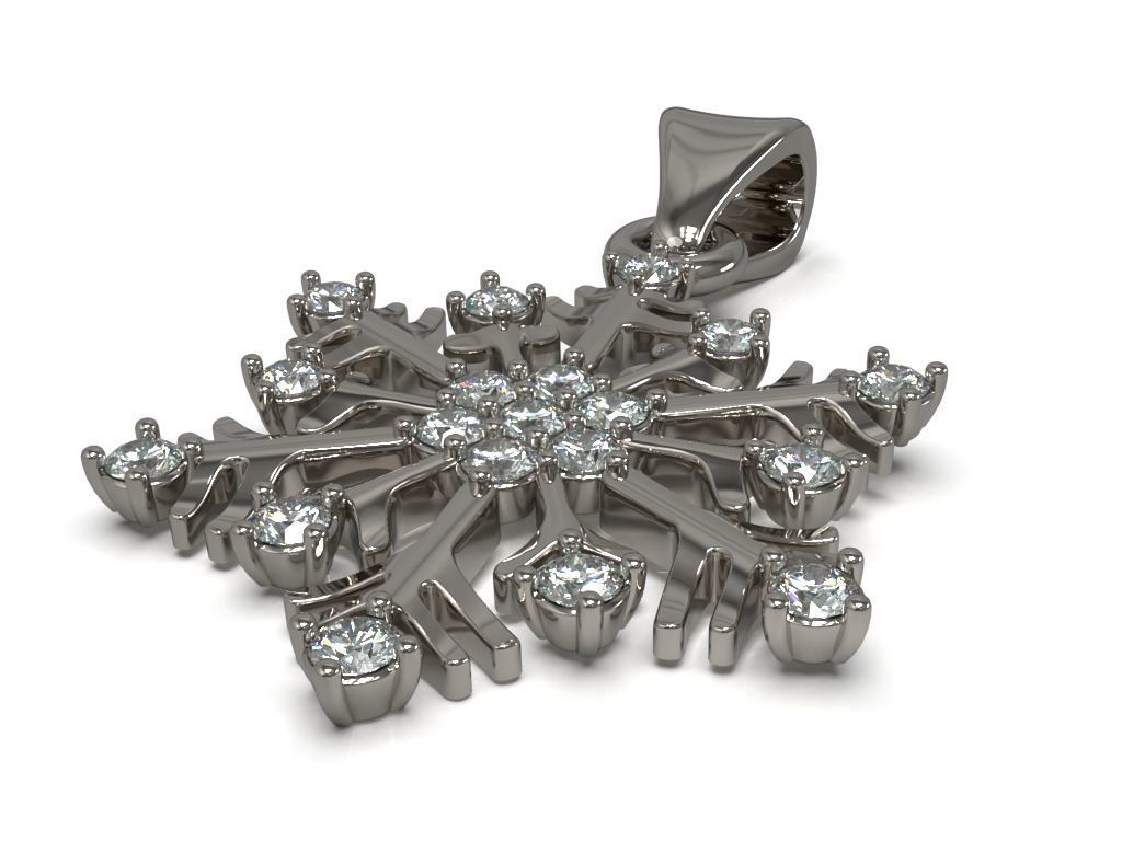 Snowflake pendant with gems 3D print model_4