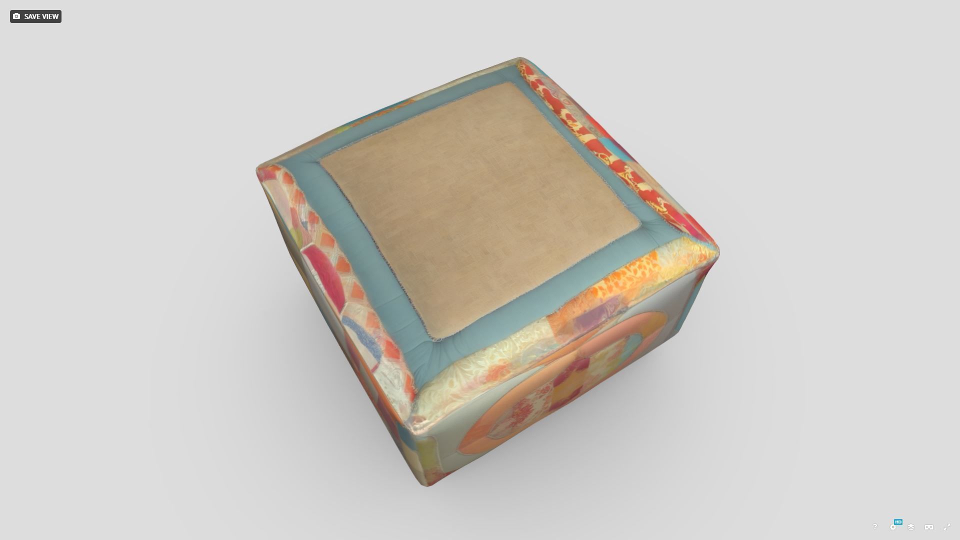 Patchwork Ottoman 3 Low-poly 3D model_3