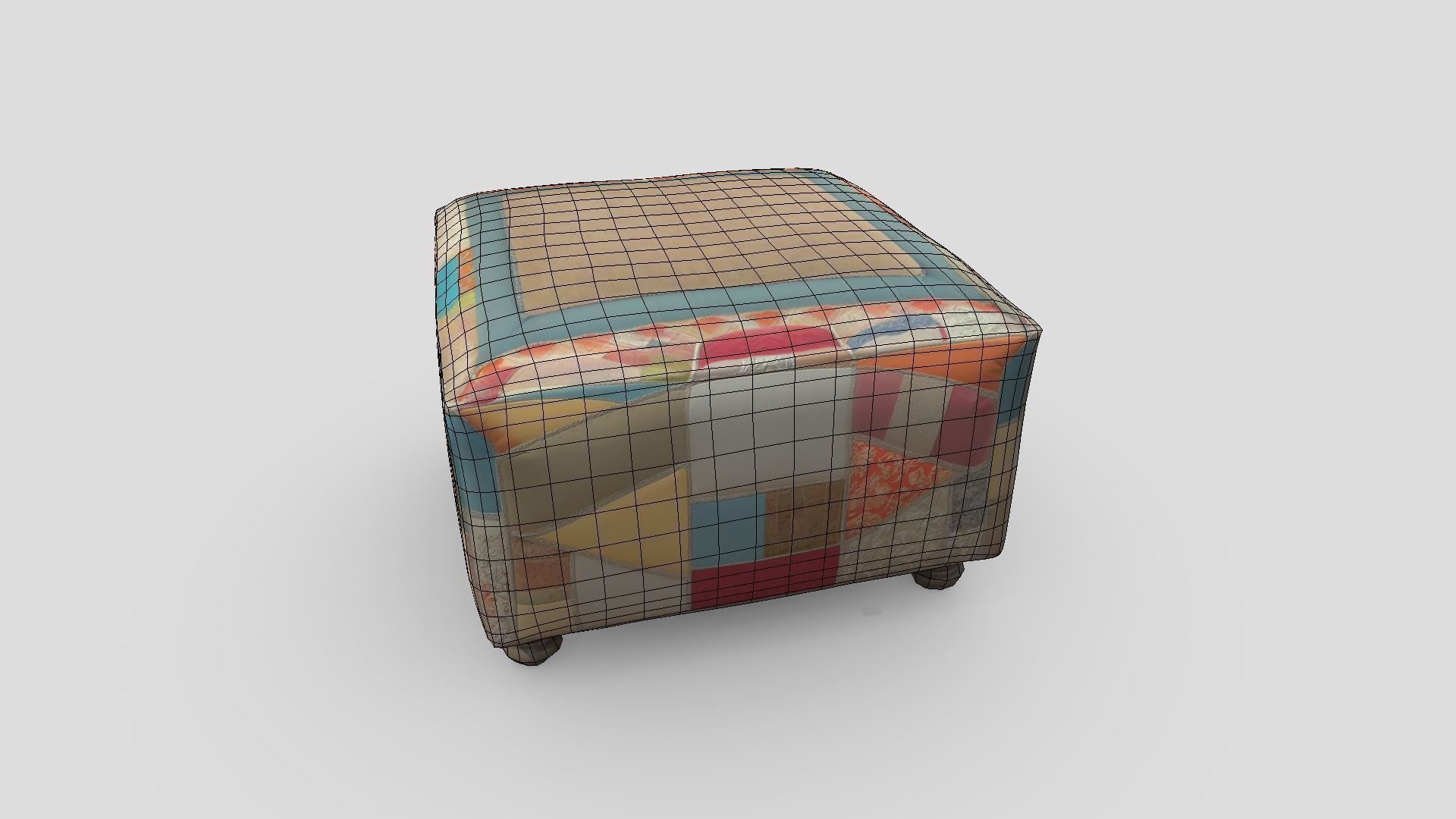Patchwork Ottoman 3 Low-poly 3D model_2