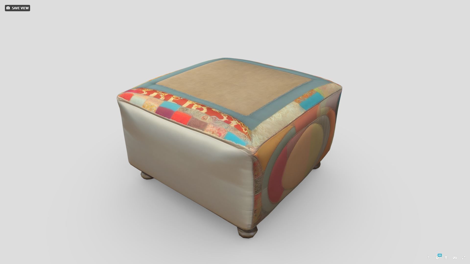 Patchwork Ottoman 3 Low-poly 3D model_7