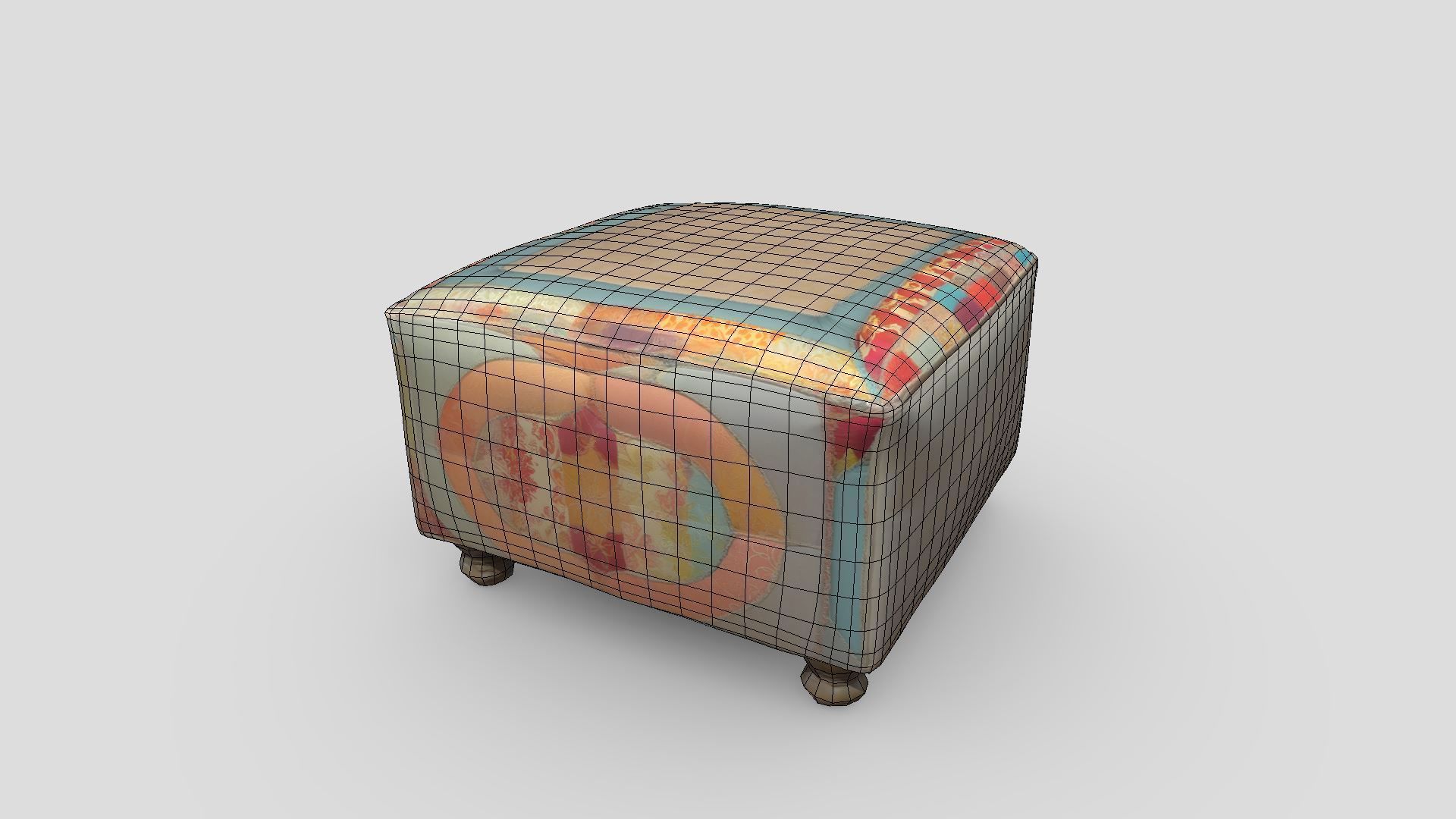 Patchwork Ottoman 3 Low-poly 3D model_6