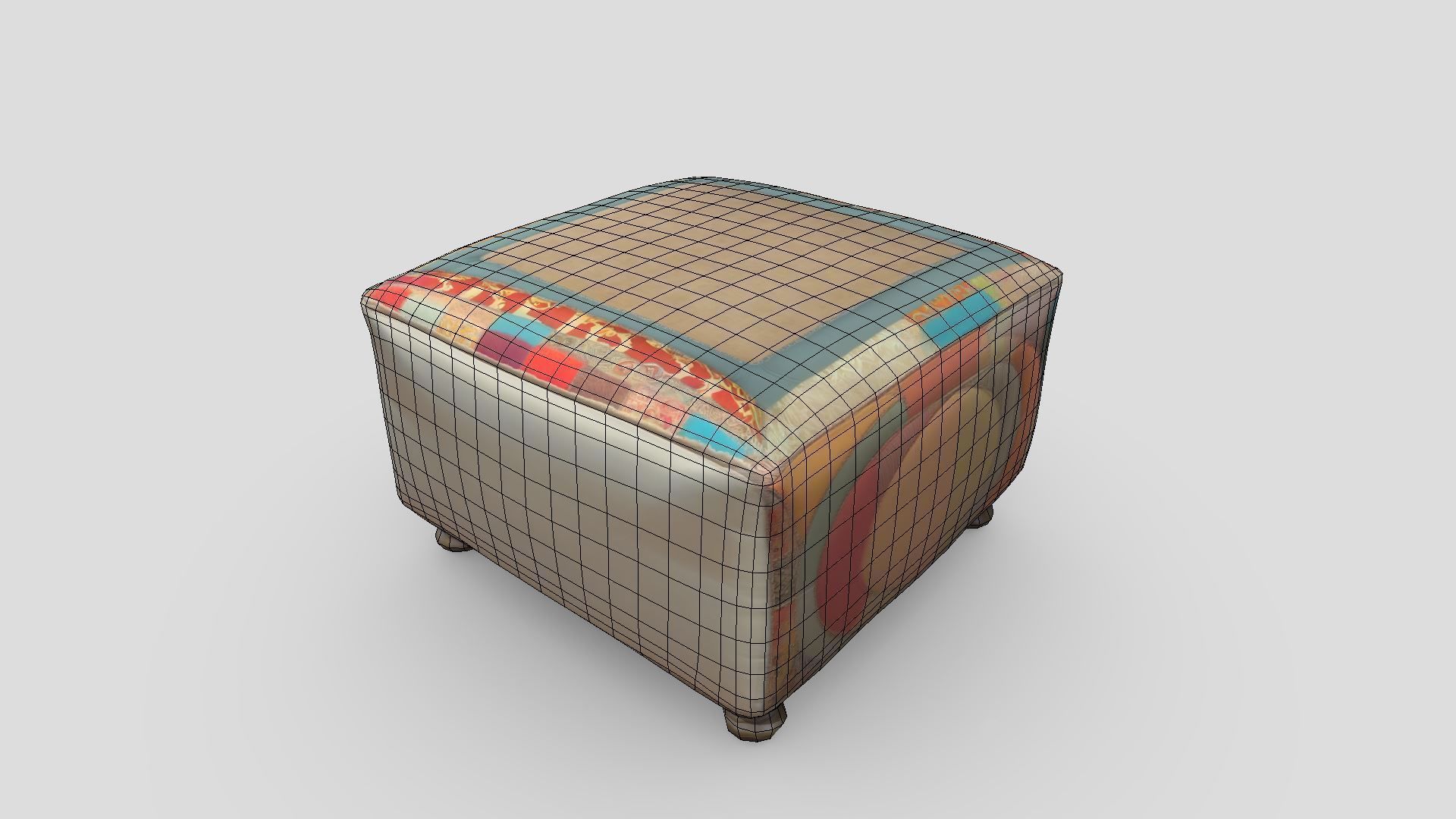 Patchwork Ottoman 3 Low-poly 3D model_8