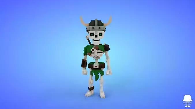 Voxel Skeleton Warrior 4 - 3D Fantasy Character Game Asset Low-poly 3D model