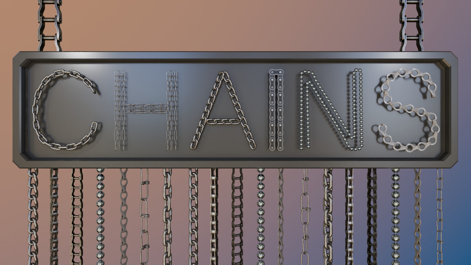 Chain Links - a set of seven different chains links Low-poly 3D model_2