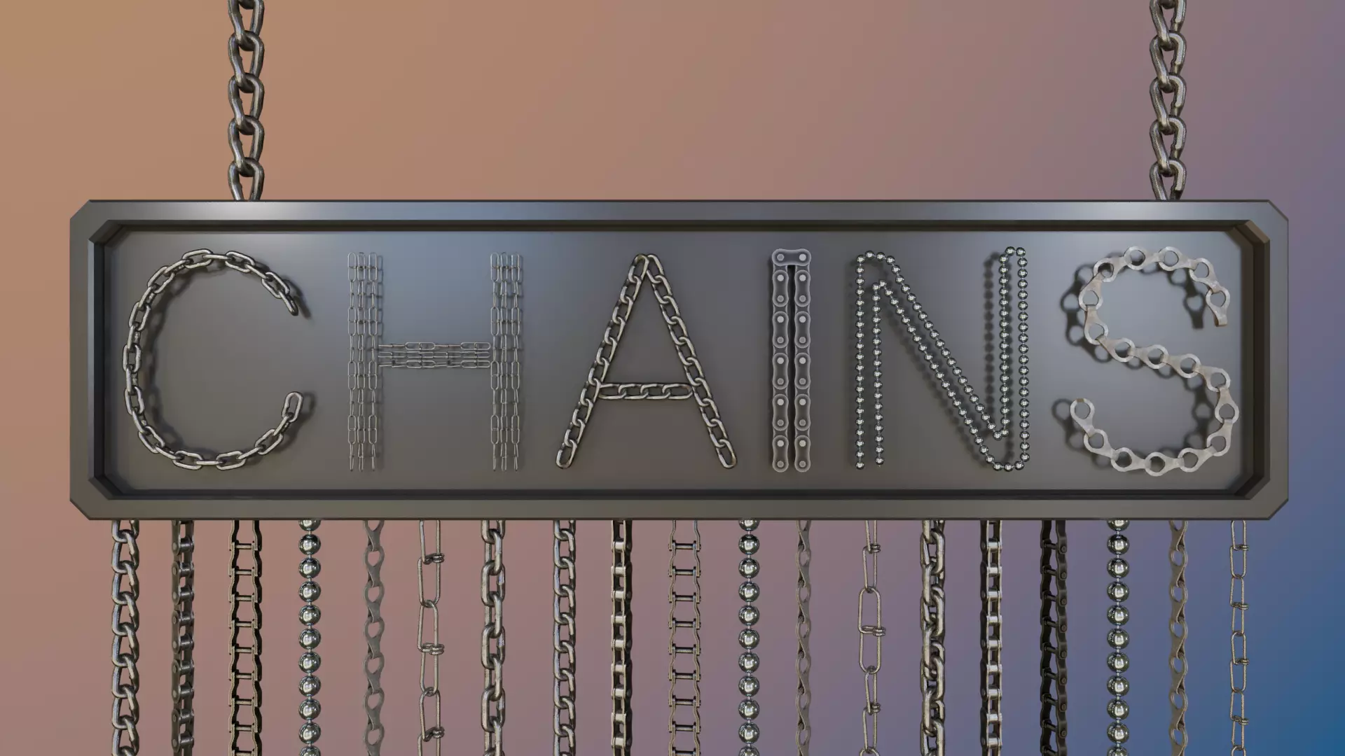 Chain Links - a set of seven different chains links Low-poly 3D model_0