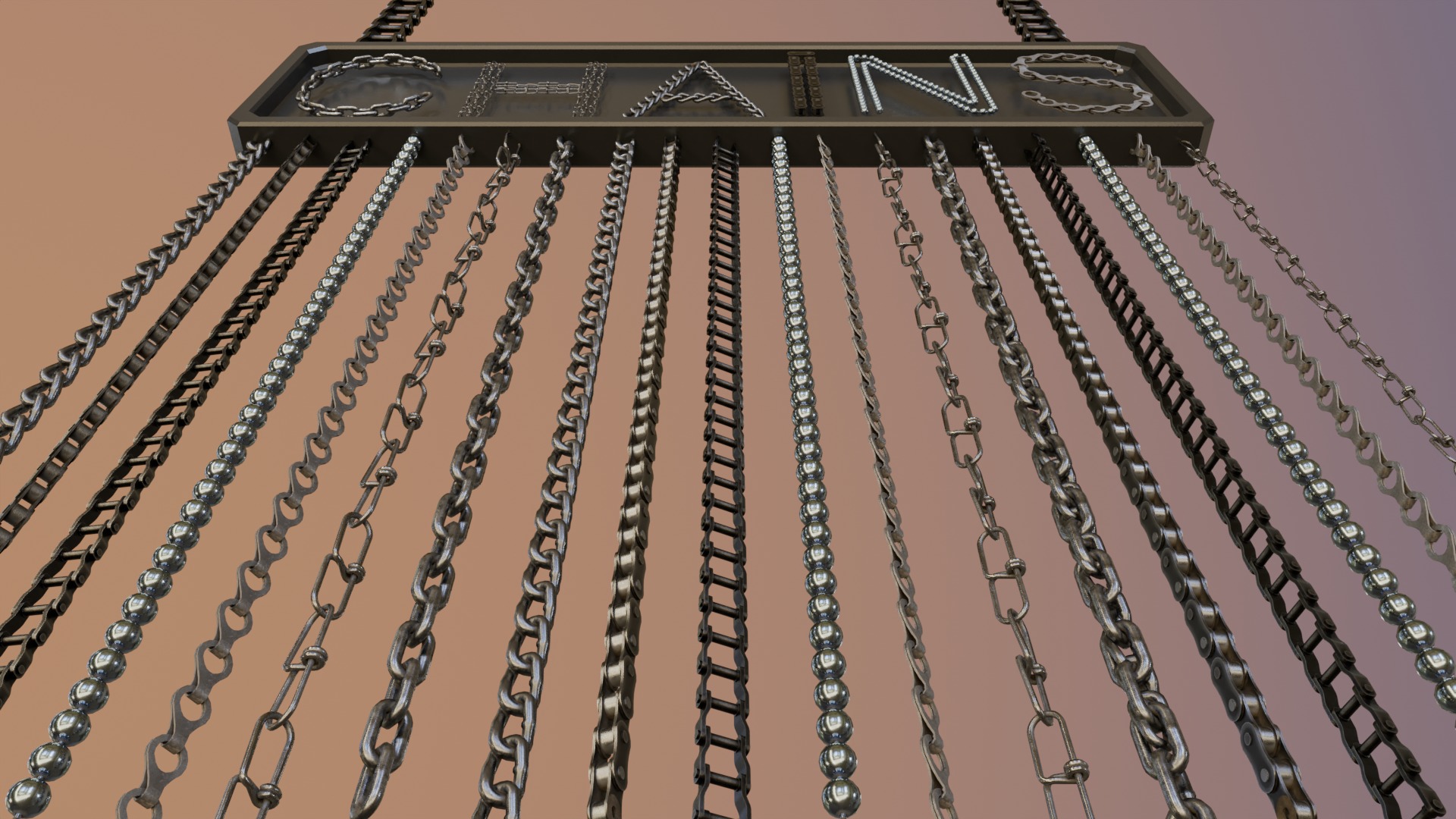 Chain Links - a set of seven different chains links Low-poly 3D model_16