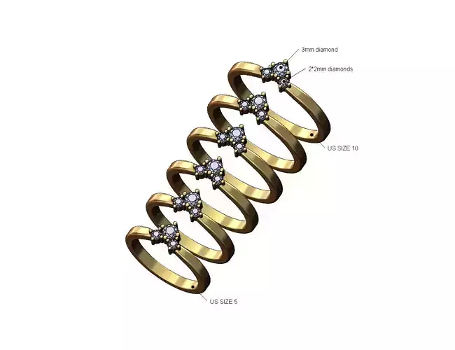 Small 3mm 2mm diamonds crown cluster ring