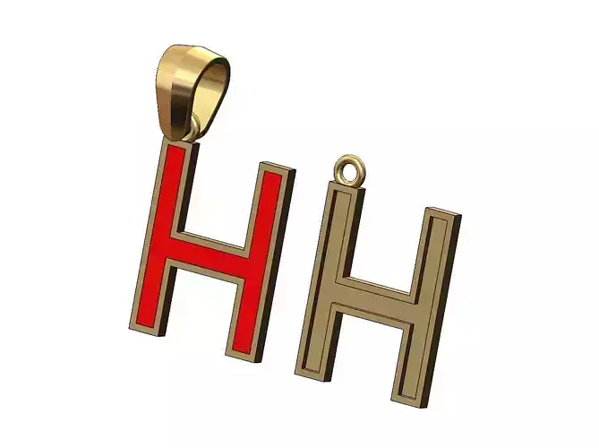 H letter initial enamel stepped pendant charm bail