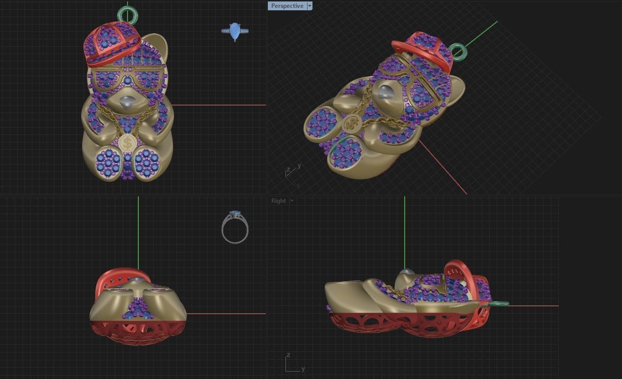 teddy pendant 3D print model_6