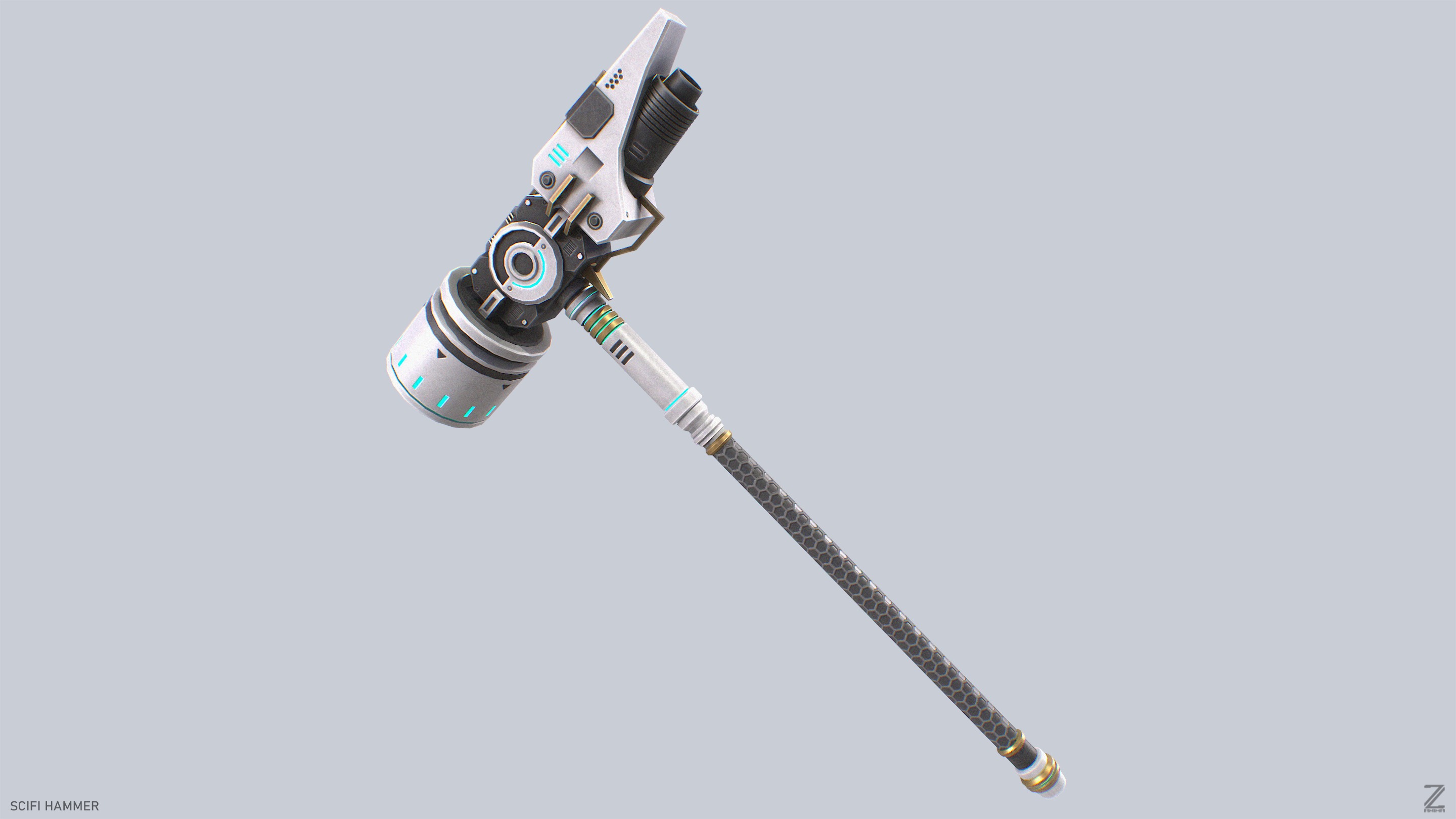 Scifi hammer Low-poly 3D model_7