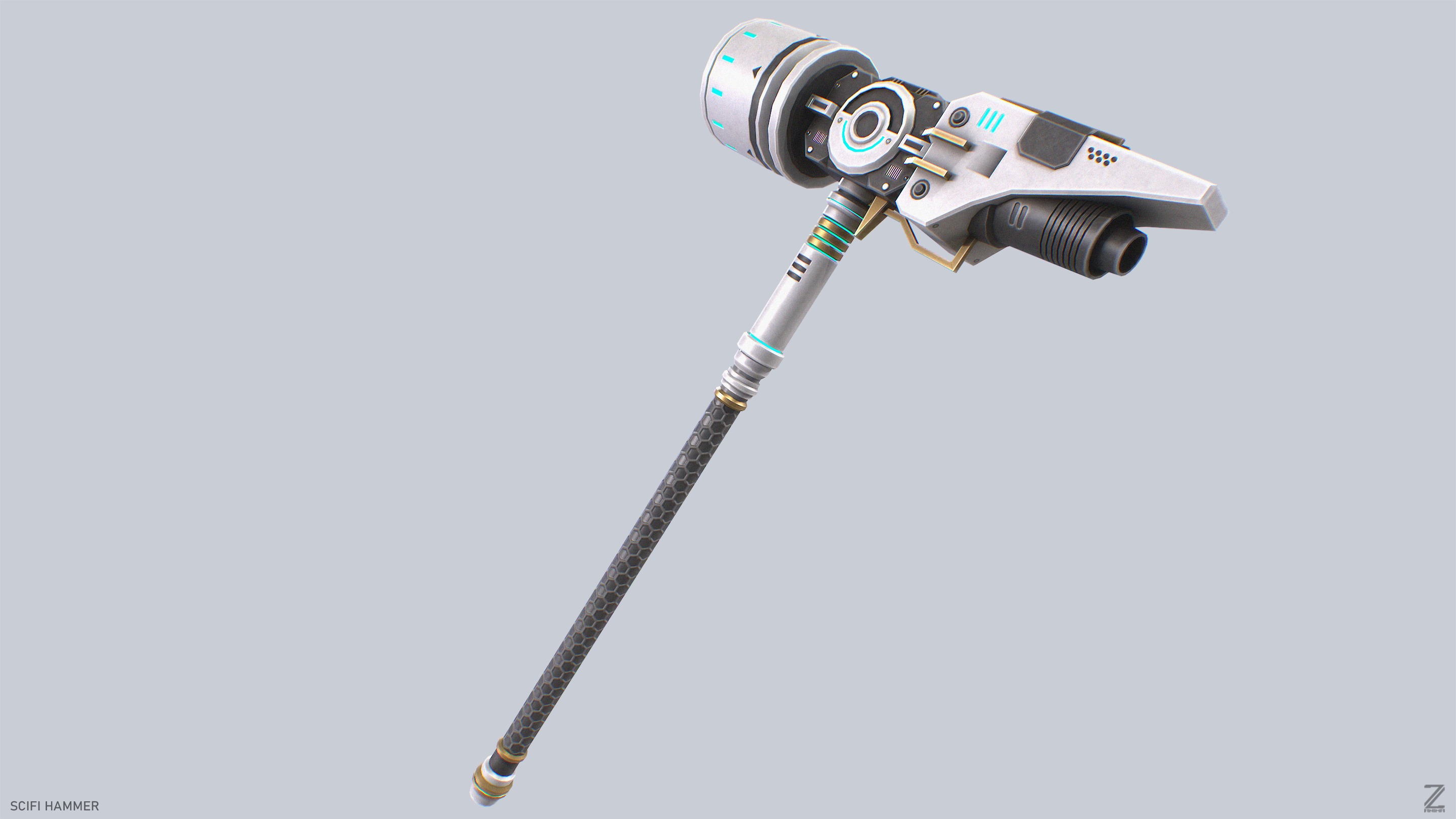 Scifi hammer Low-poly 3D model_6
