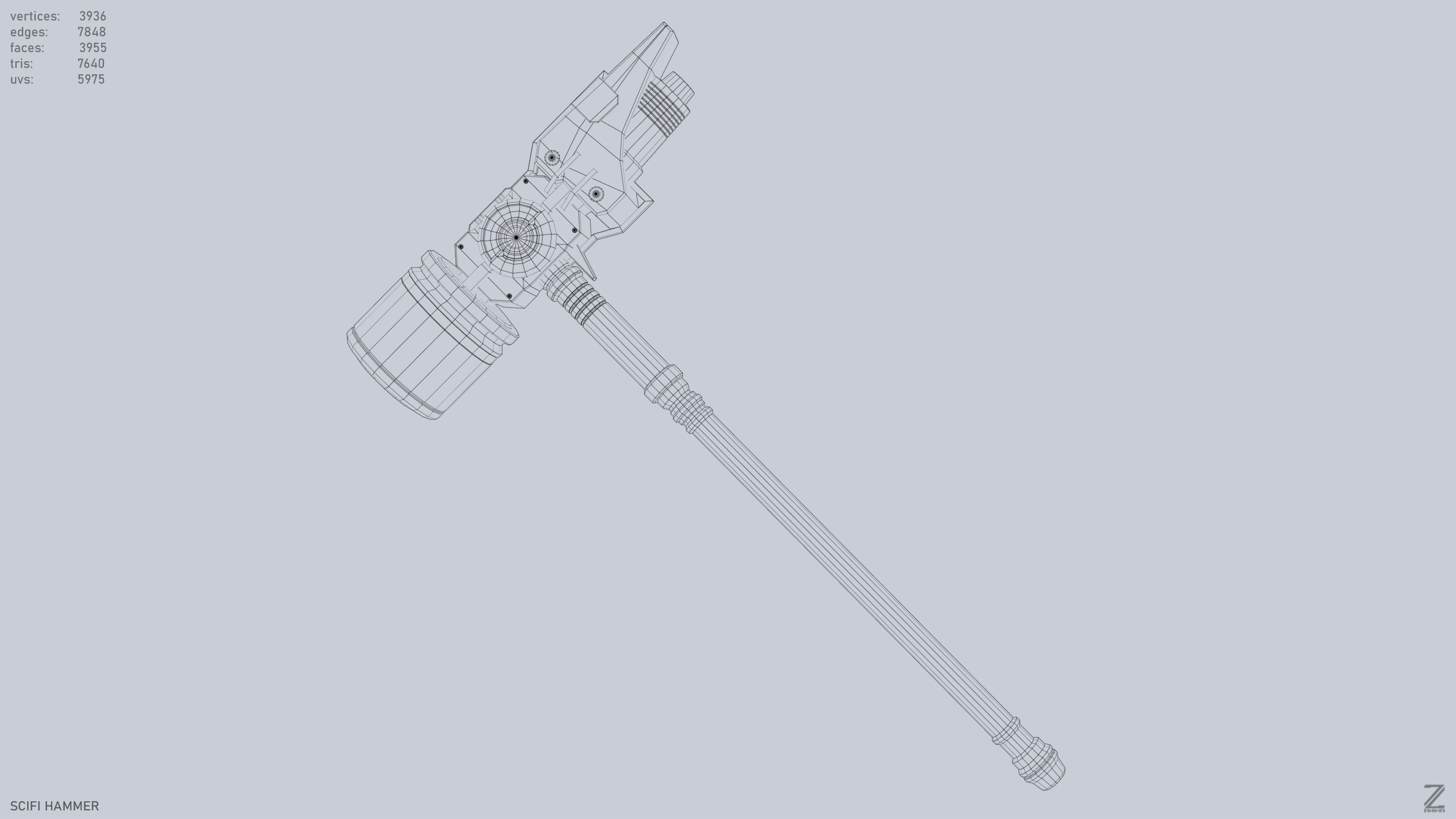 Scifi hammer Low-poly 3D model_14