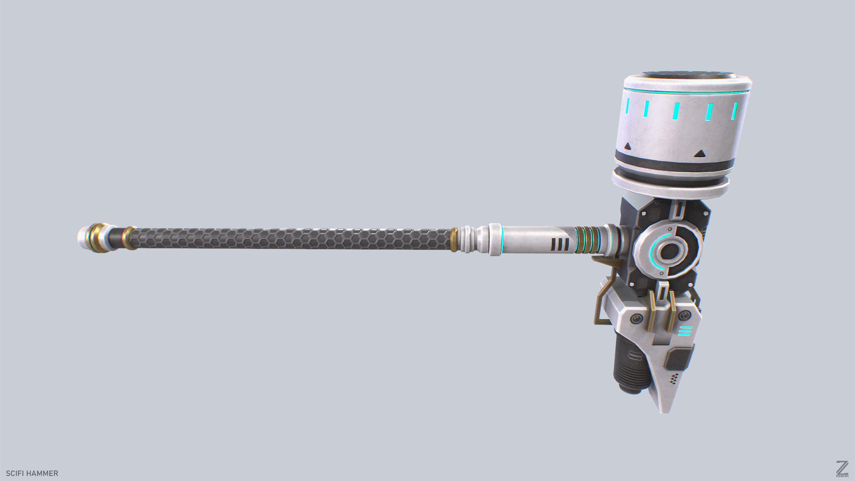 Scifi hammer Low-poly 3D model_5