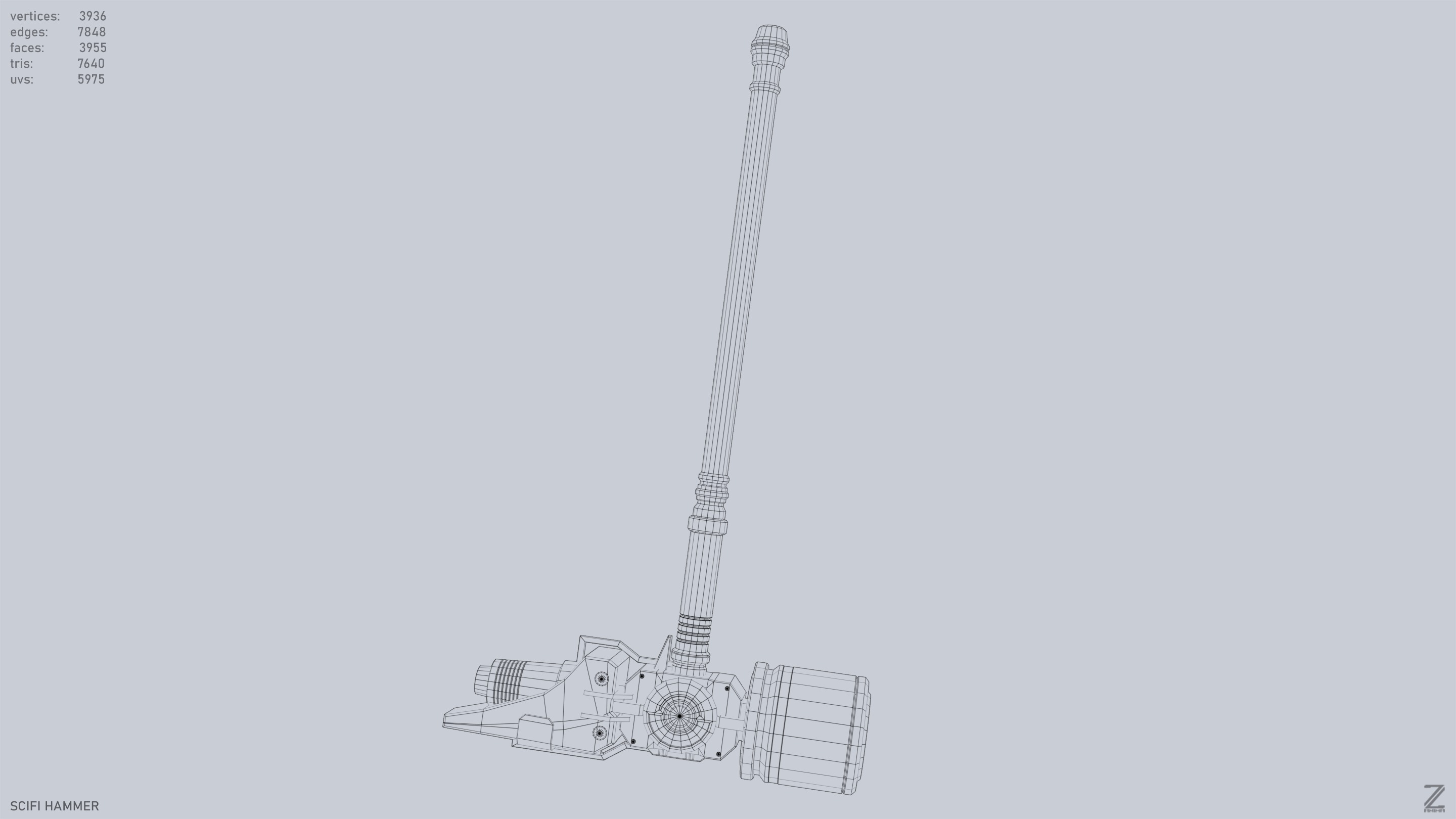 Scifi hammer Low-poly 3D model_12