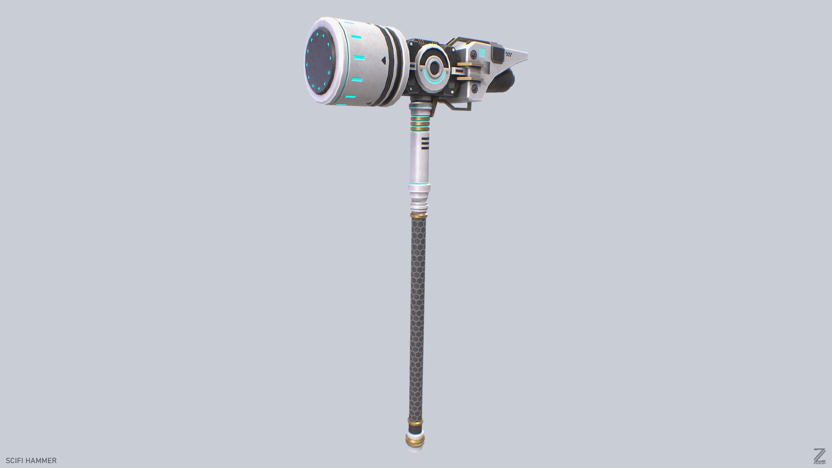 Scifi hammer Low-poly 3D model_4