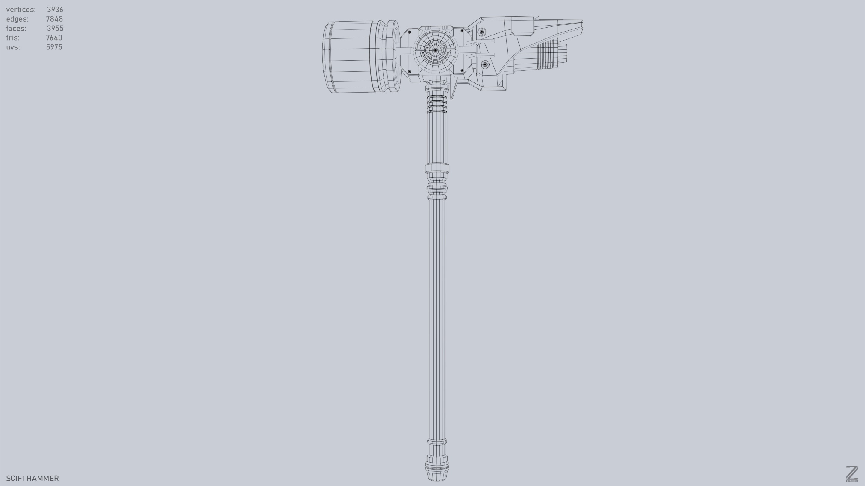 Scifi hammer Low-poly 3D model_9