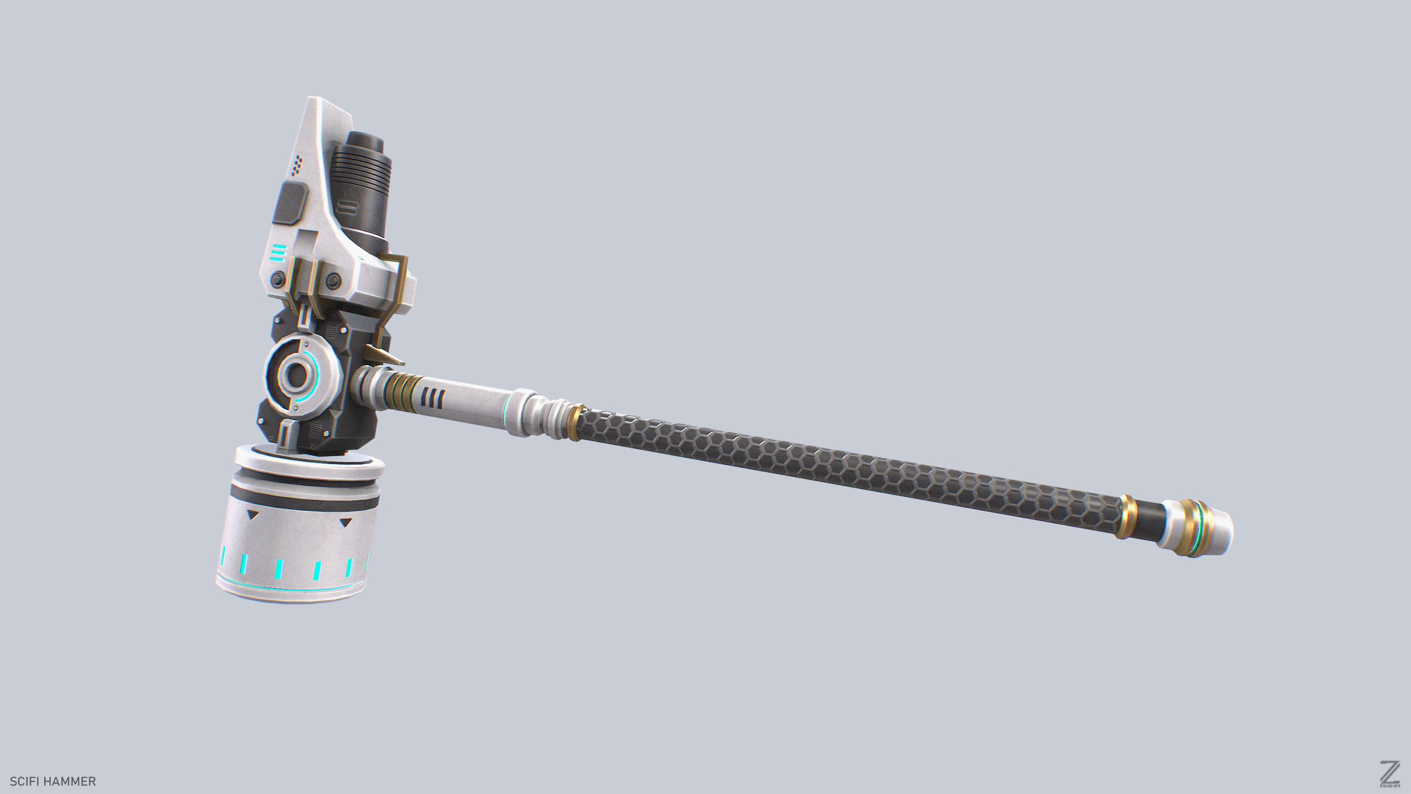 Scifi hammer Low-poly 3D model_8