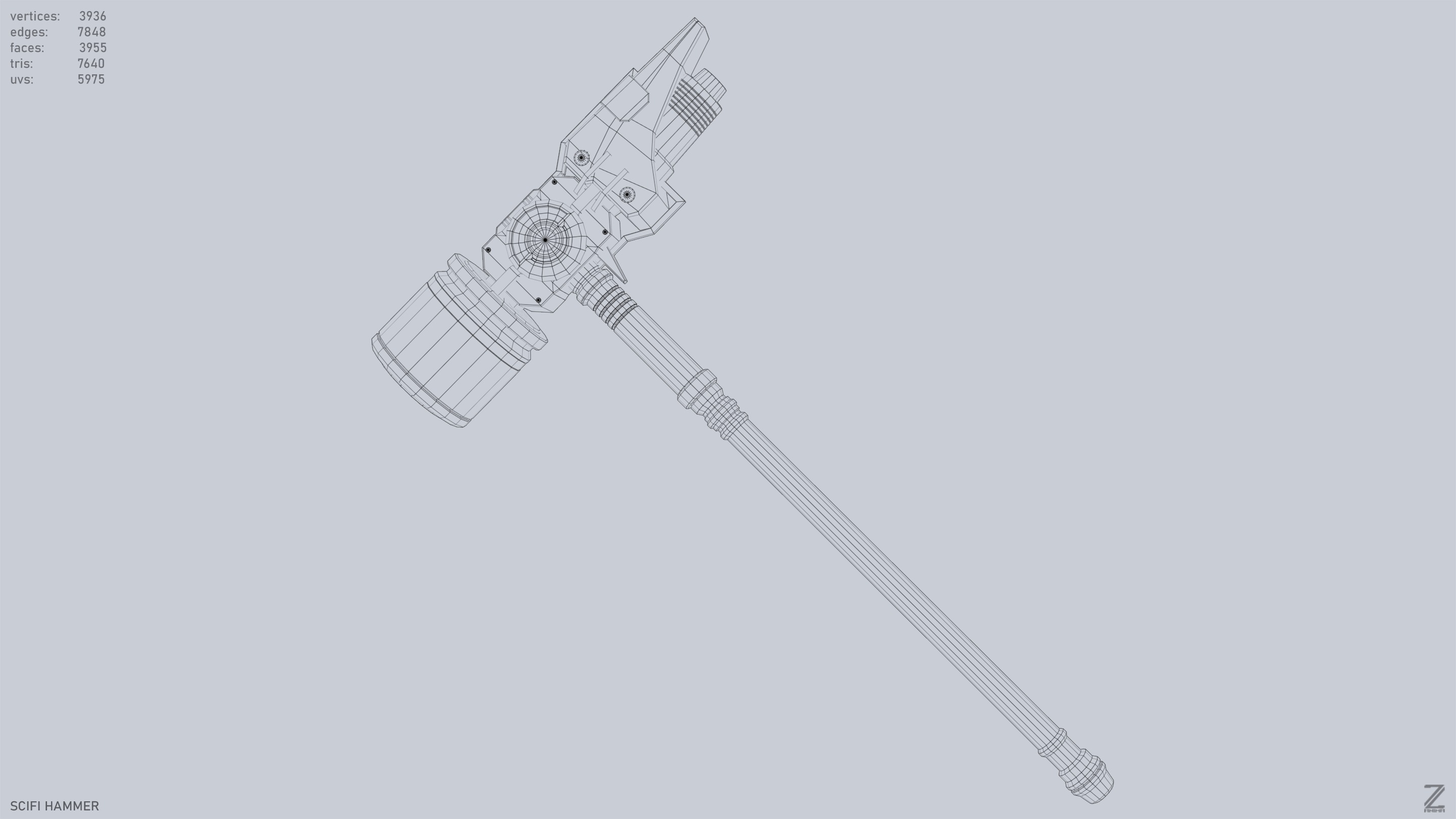 Scifi hammer Low-poly 3D model_10