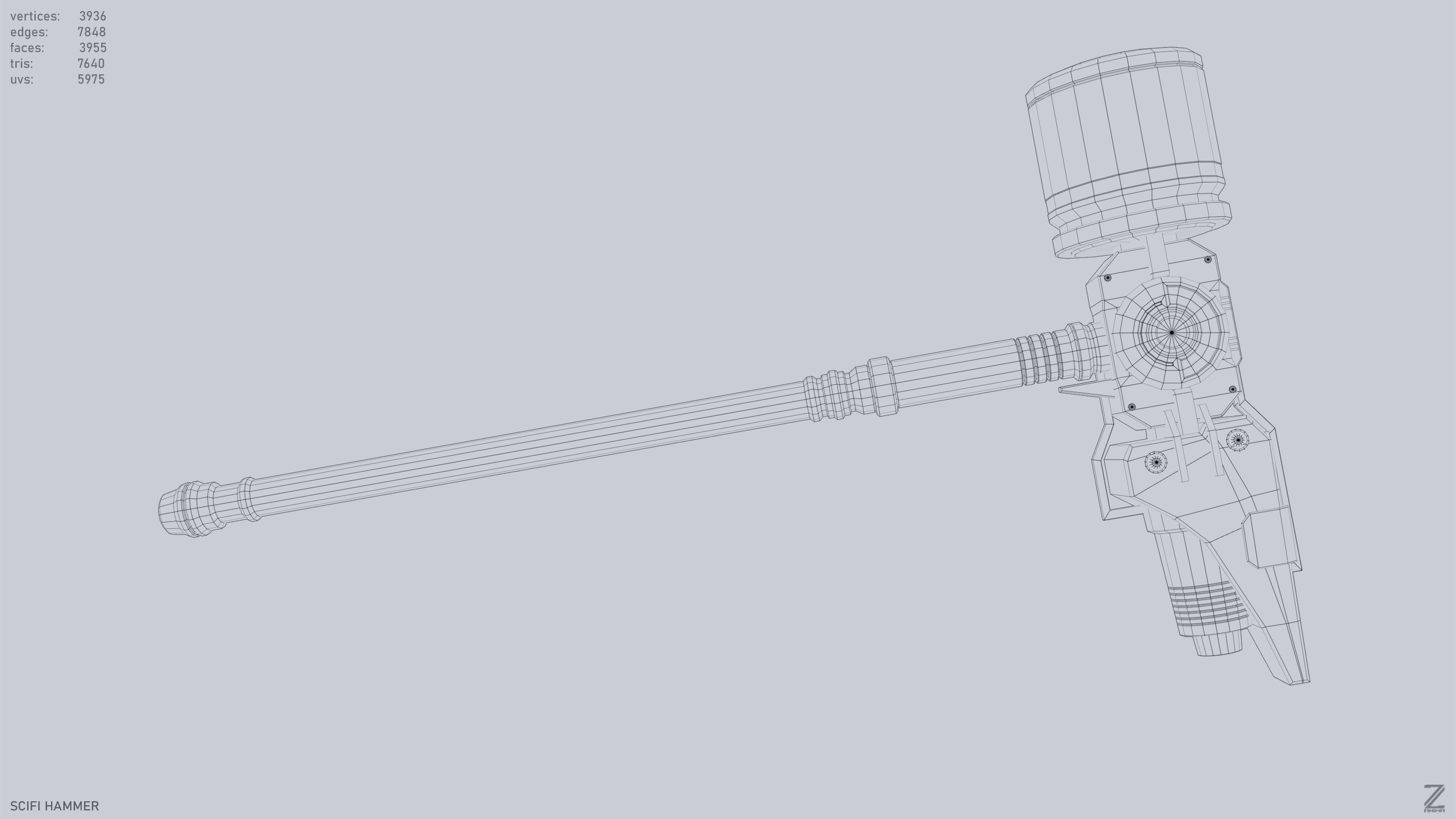 Scifi hammer Low-poly 3D model_11