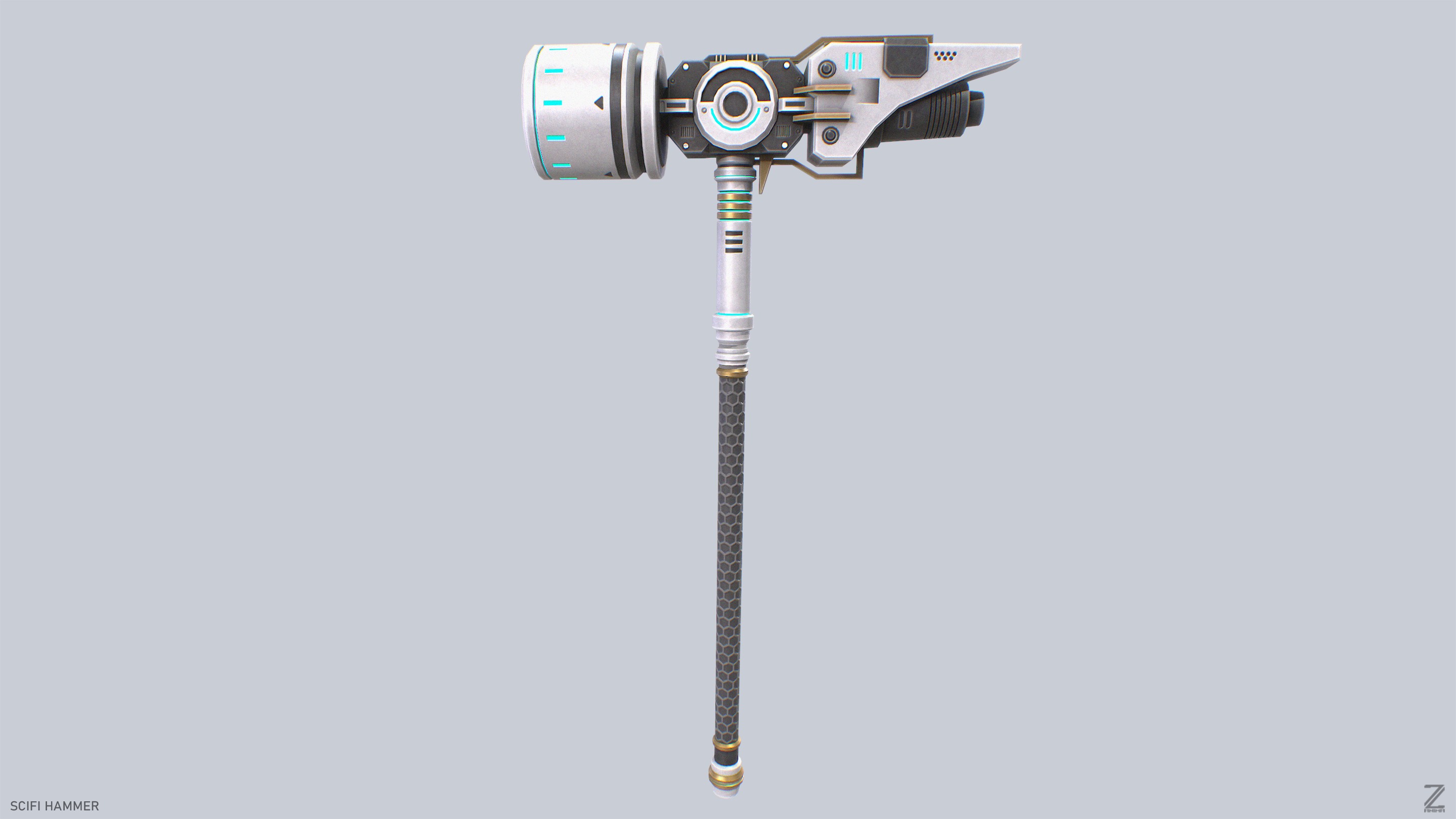 Scifi hammer Low-poly 3D model_2