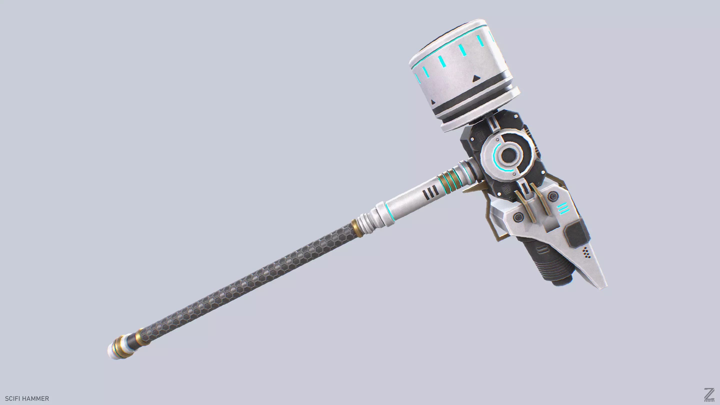 Scifi hammer Low-poly 3D model_0
