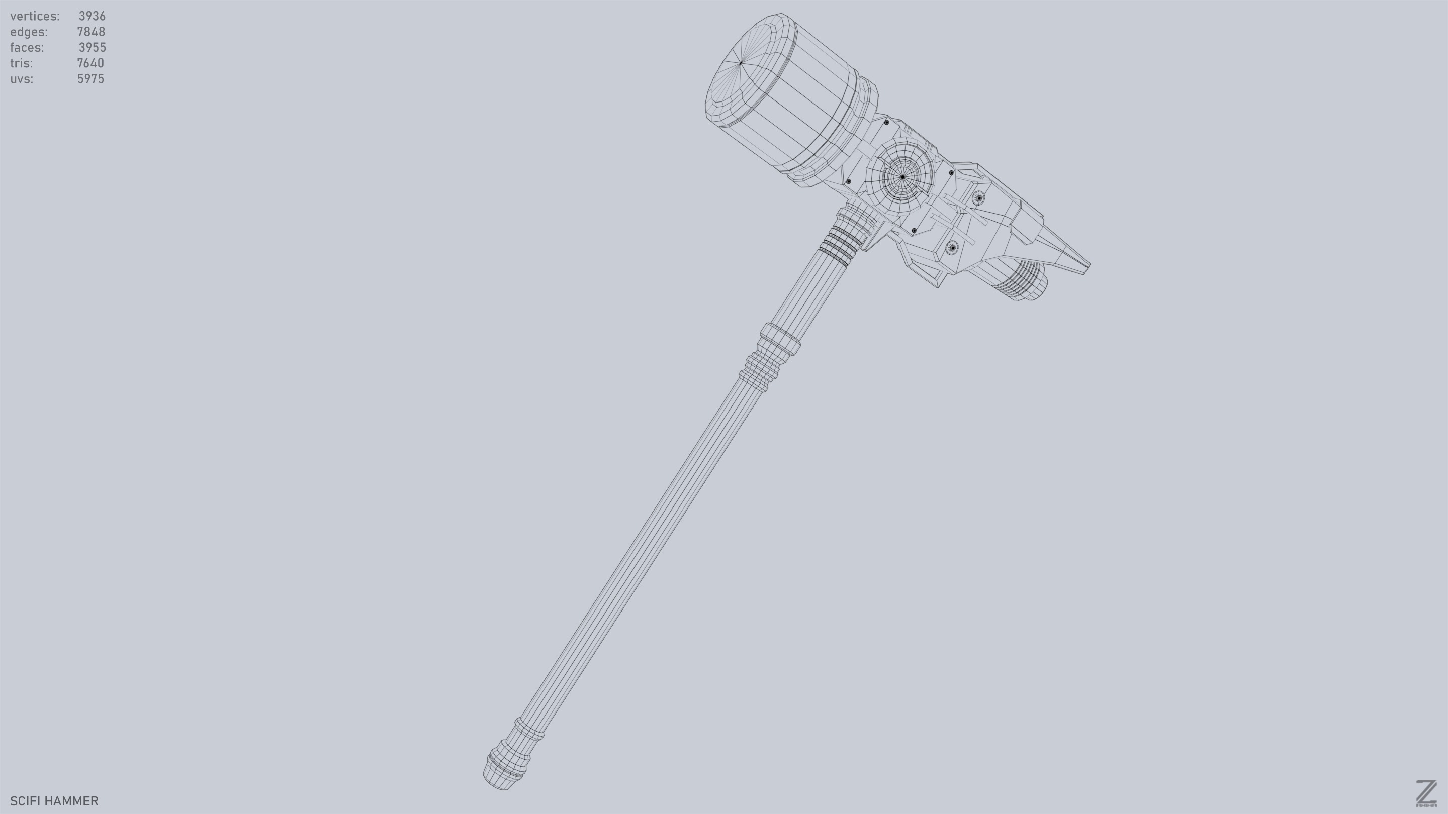 Scifi hammer Low-poly 3D model_15