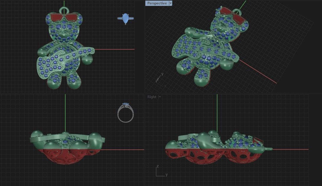 teddy pendant 3D print model_1