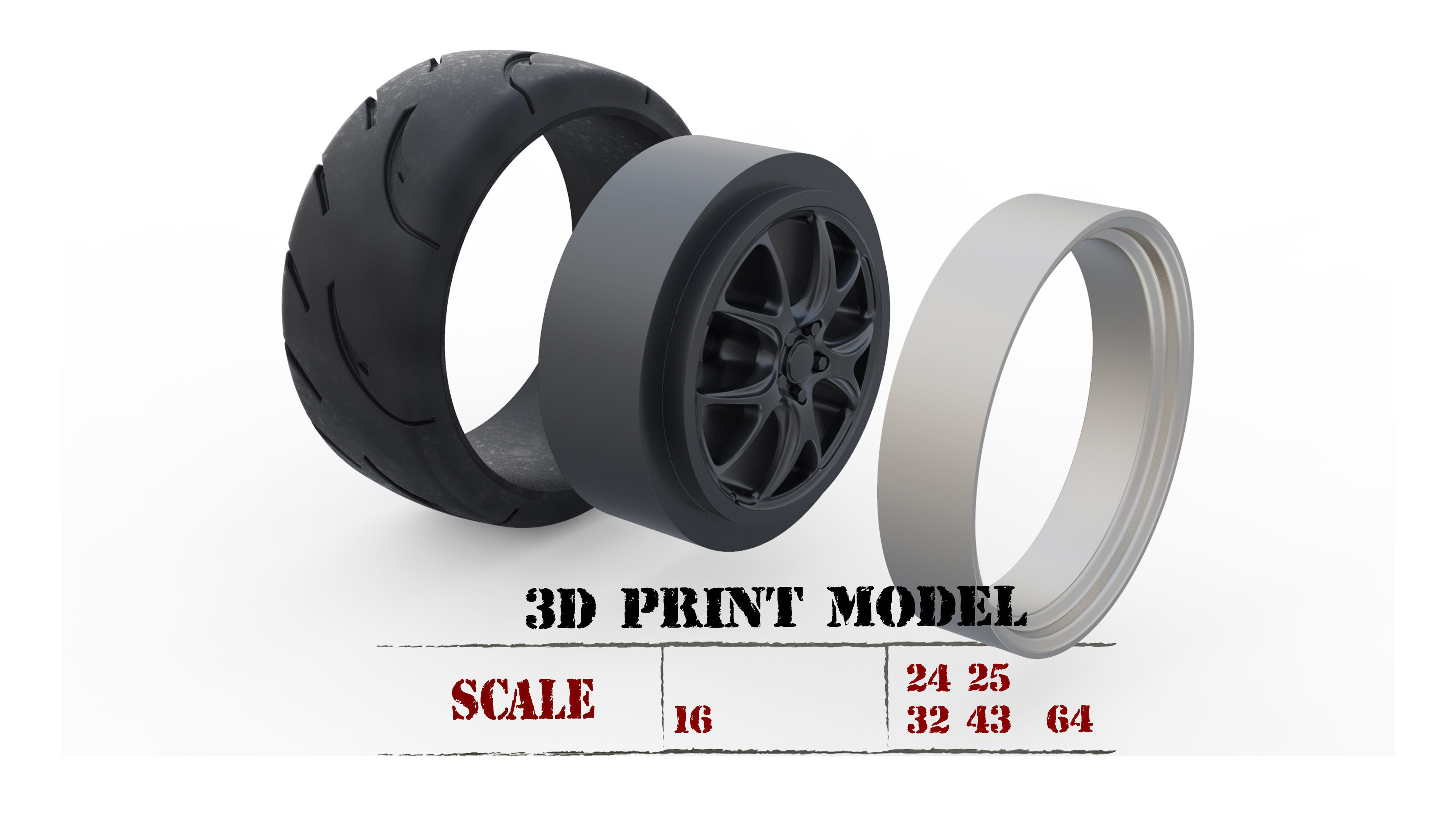 3d printed car parts Tire Rims Wheels set for scale car 3D print model_1