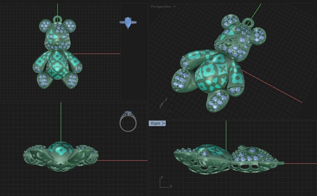 teddy pendant 3D print model_2