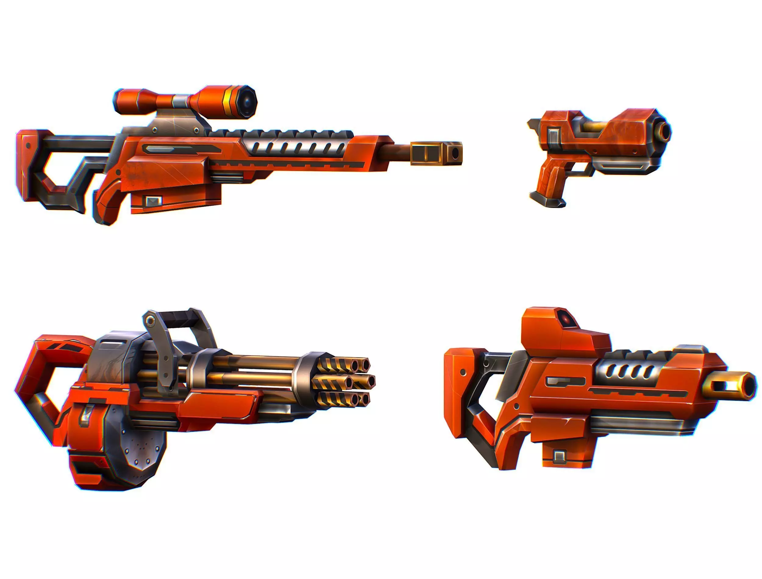 Weapons Set 4 Gun Pistol Assault rifle Sniper rifle machine gun 3D Model Collection_0