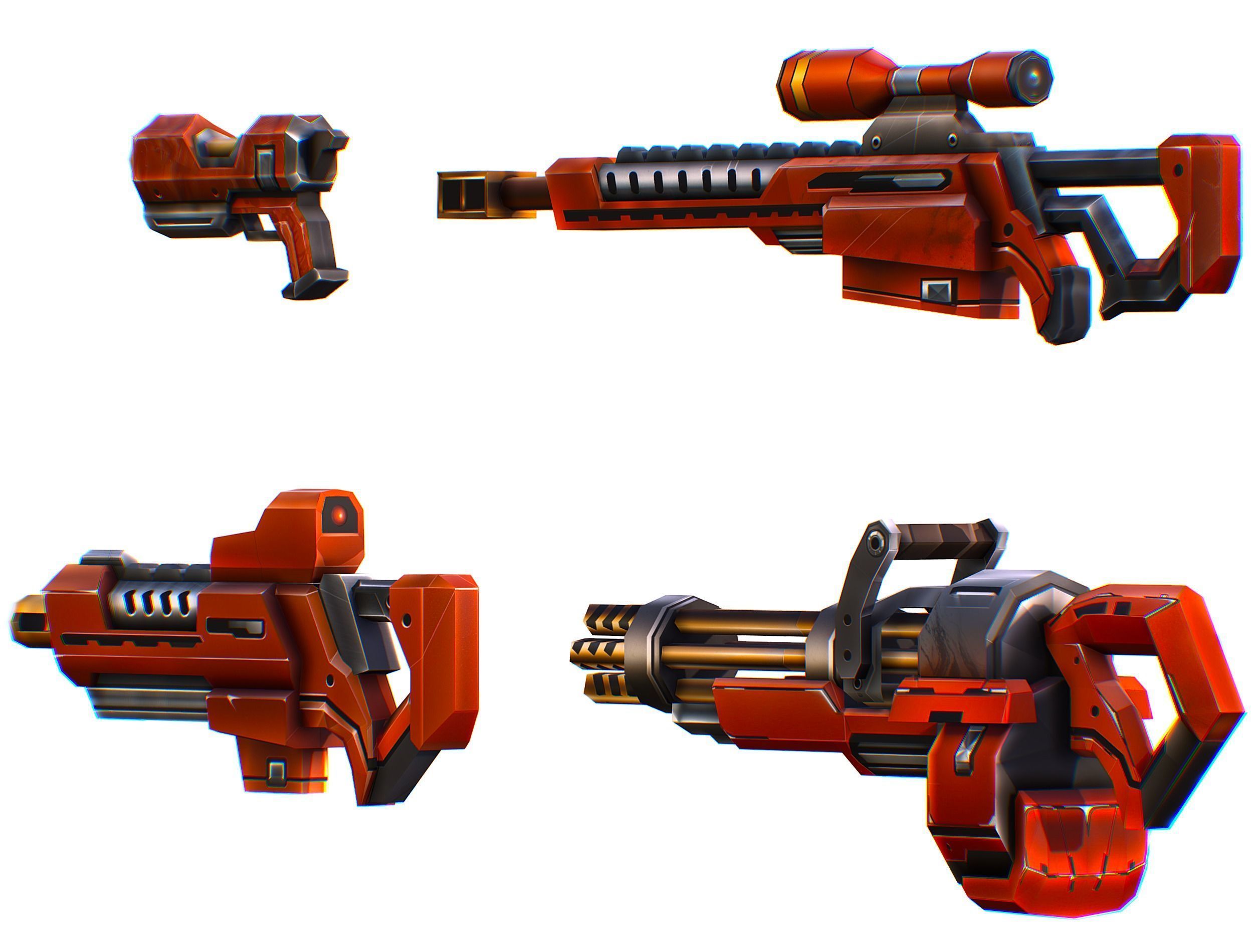 Weapons Set 4 Gun Pistol Assault rifle Sniper rifle machine gun 3D Model Collection_7