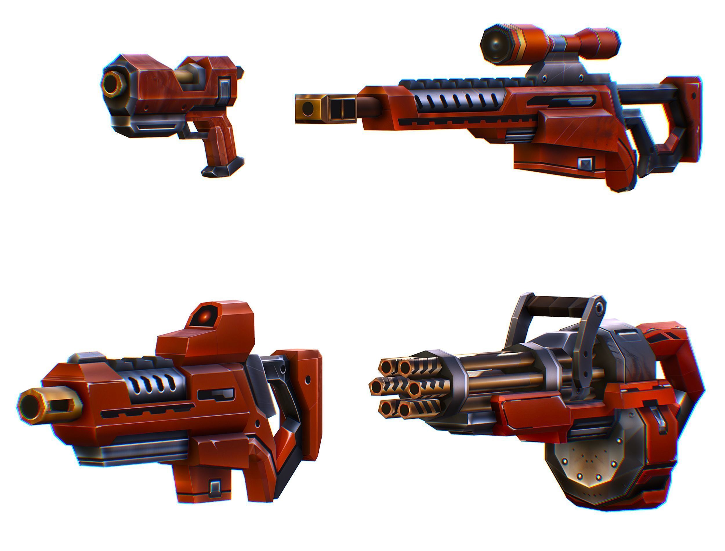 Weapons Set 4 Gun Pistol Assault rifle Sniper rifle machine gun 3D Model Collection_6