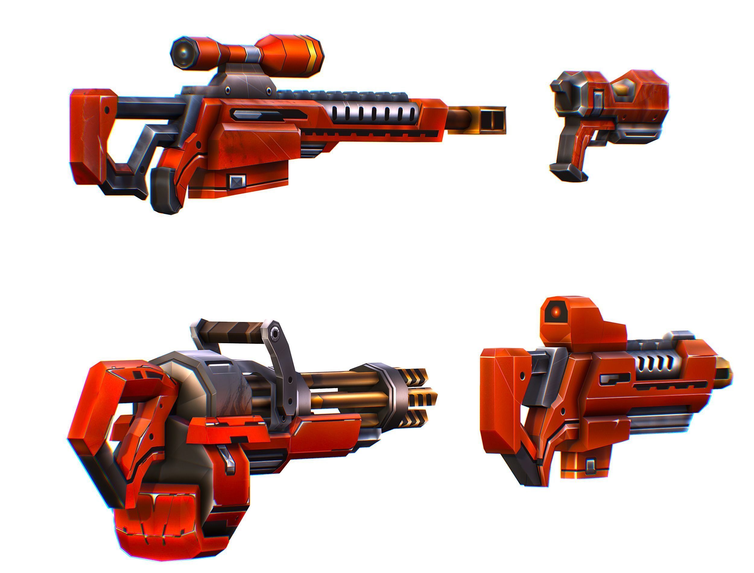 Weapons Set 4 Gun Pistol Assault rifle Sniper rifle machine gun 3D Model Collection_10