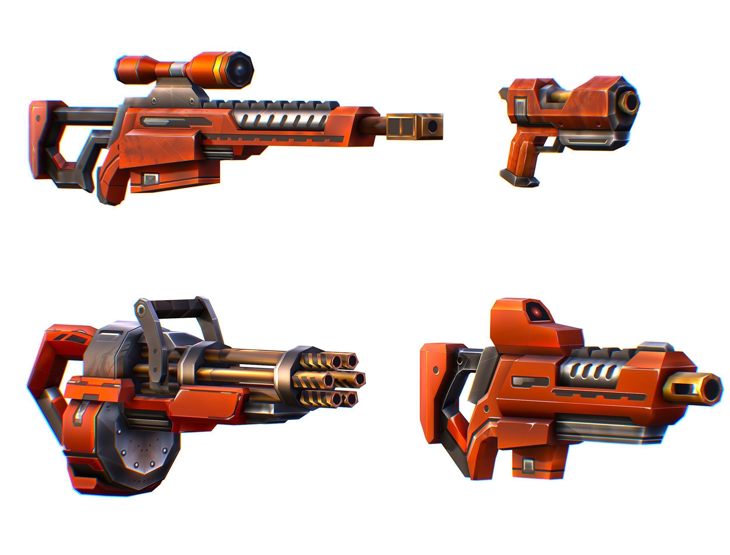 Weapons Set 4 Gun Pistol Assault rifle Sniper rifle machine gun 3D Model Collection_1