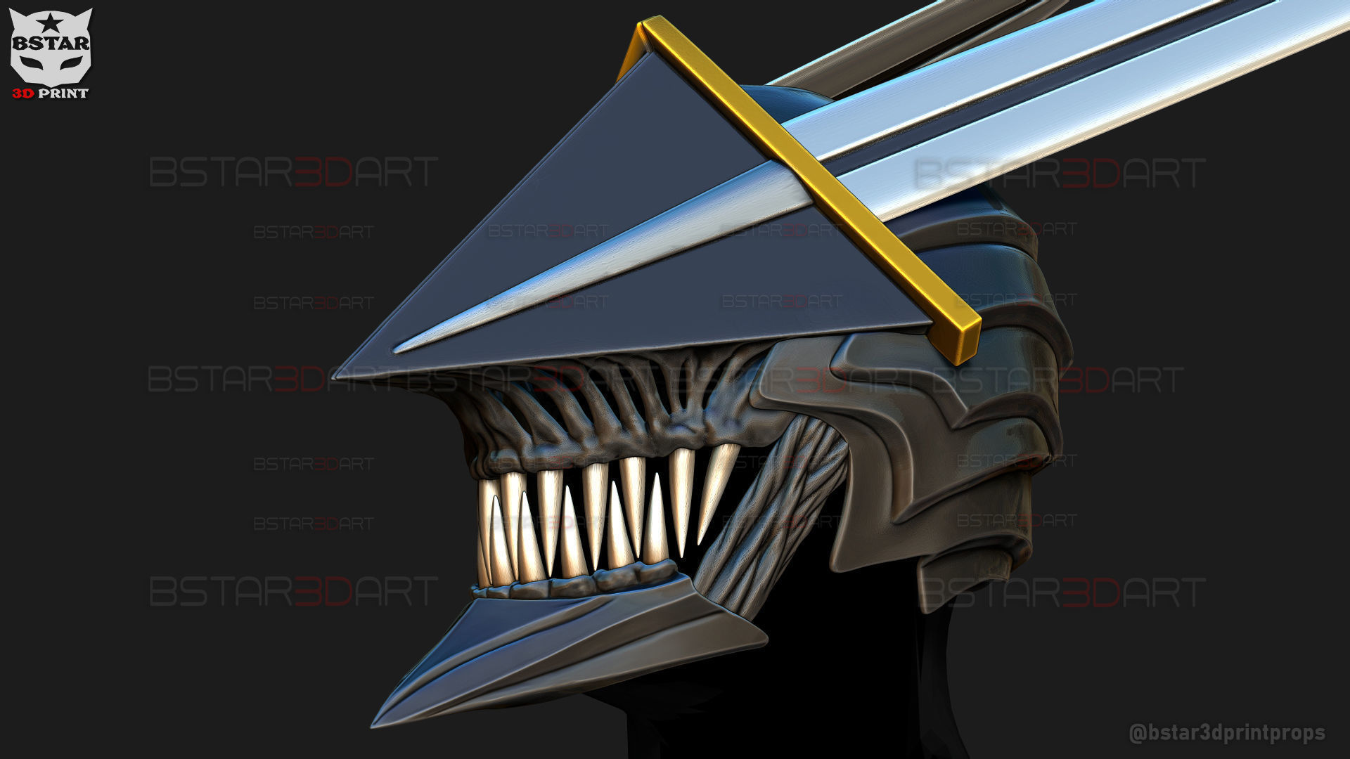 Long Sword Devil Helmet - Chainsaw Man Cosplay 3D print model_11