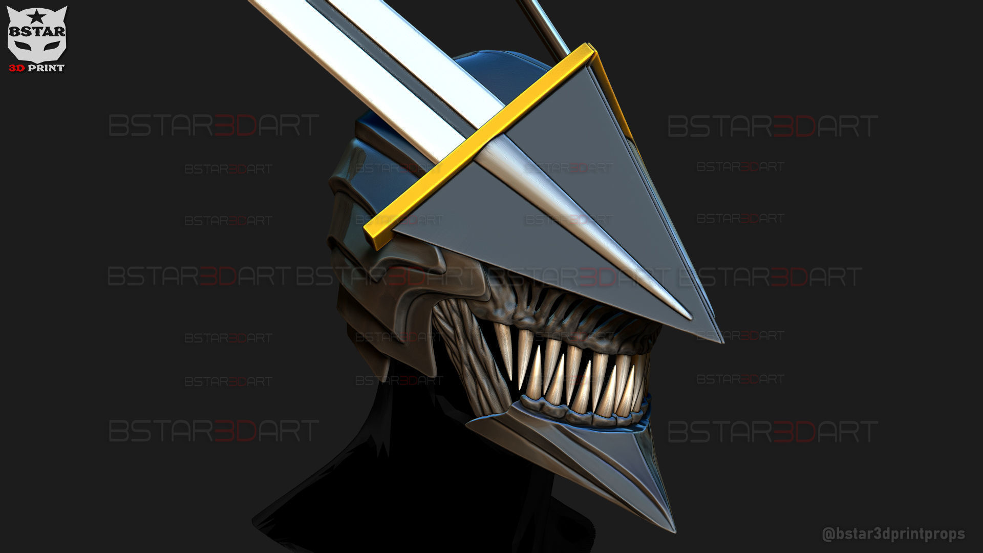 Long Sword Devil Helmet - Chainsaw Man Cosplay 3D print model_9