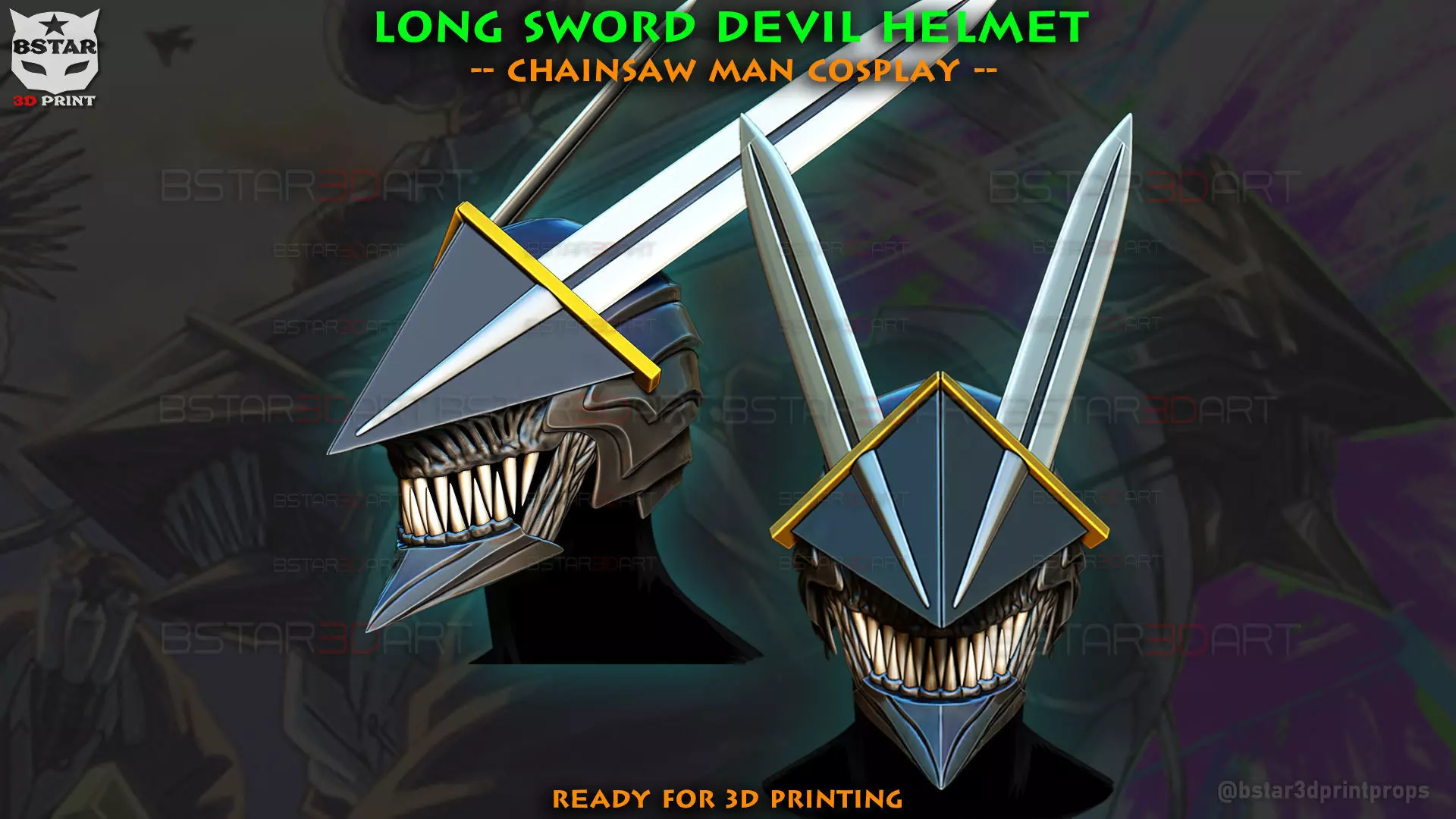 Long Sword Devil Helmet - Chainsaw Man Cosplay 3D print model_0