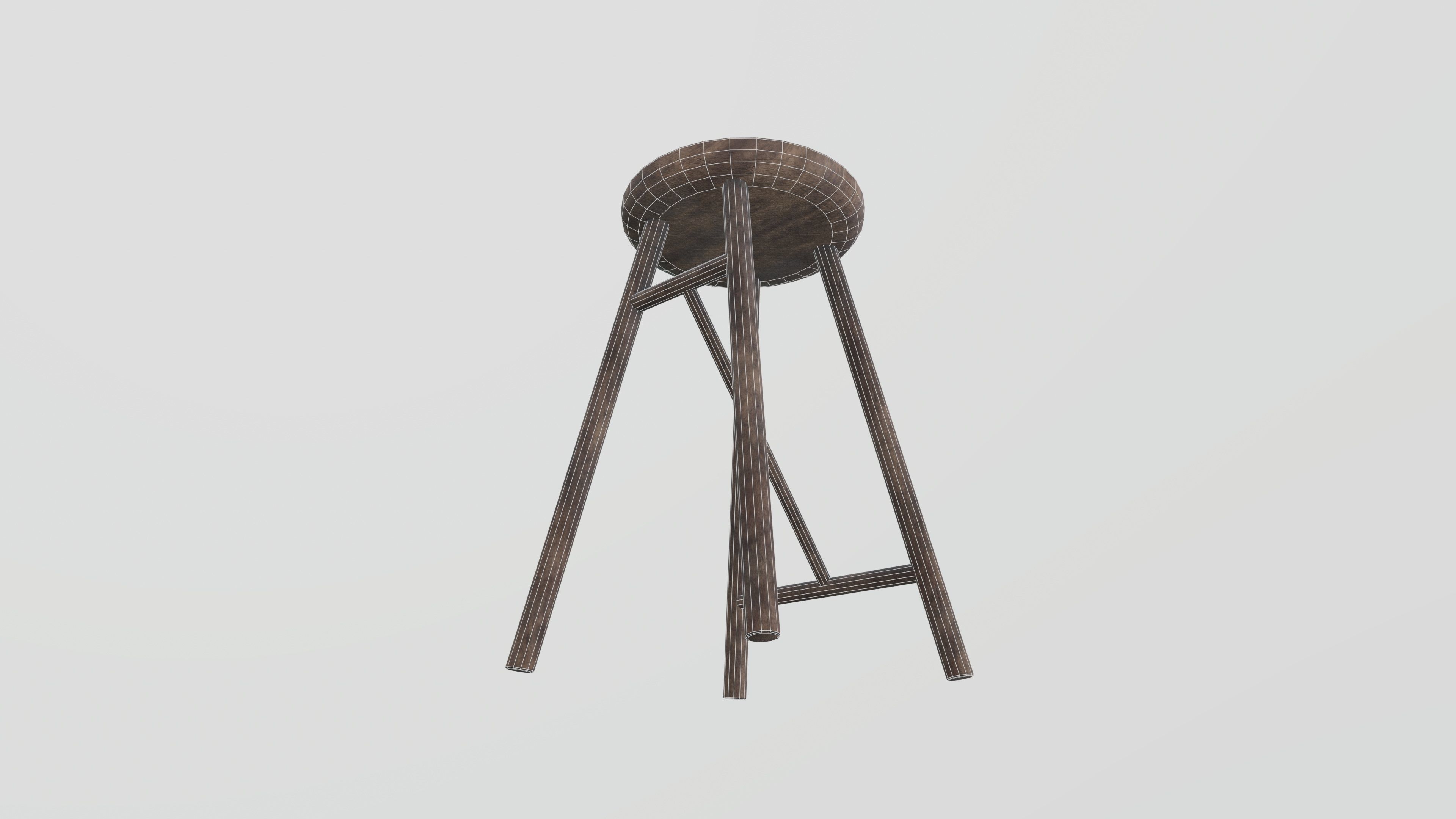 Old Wooden Stool Low-poly 3D model_6