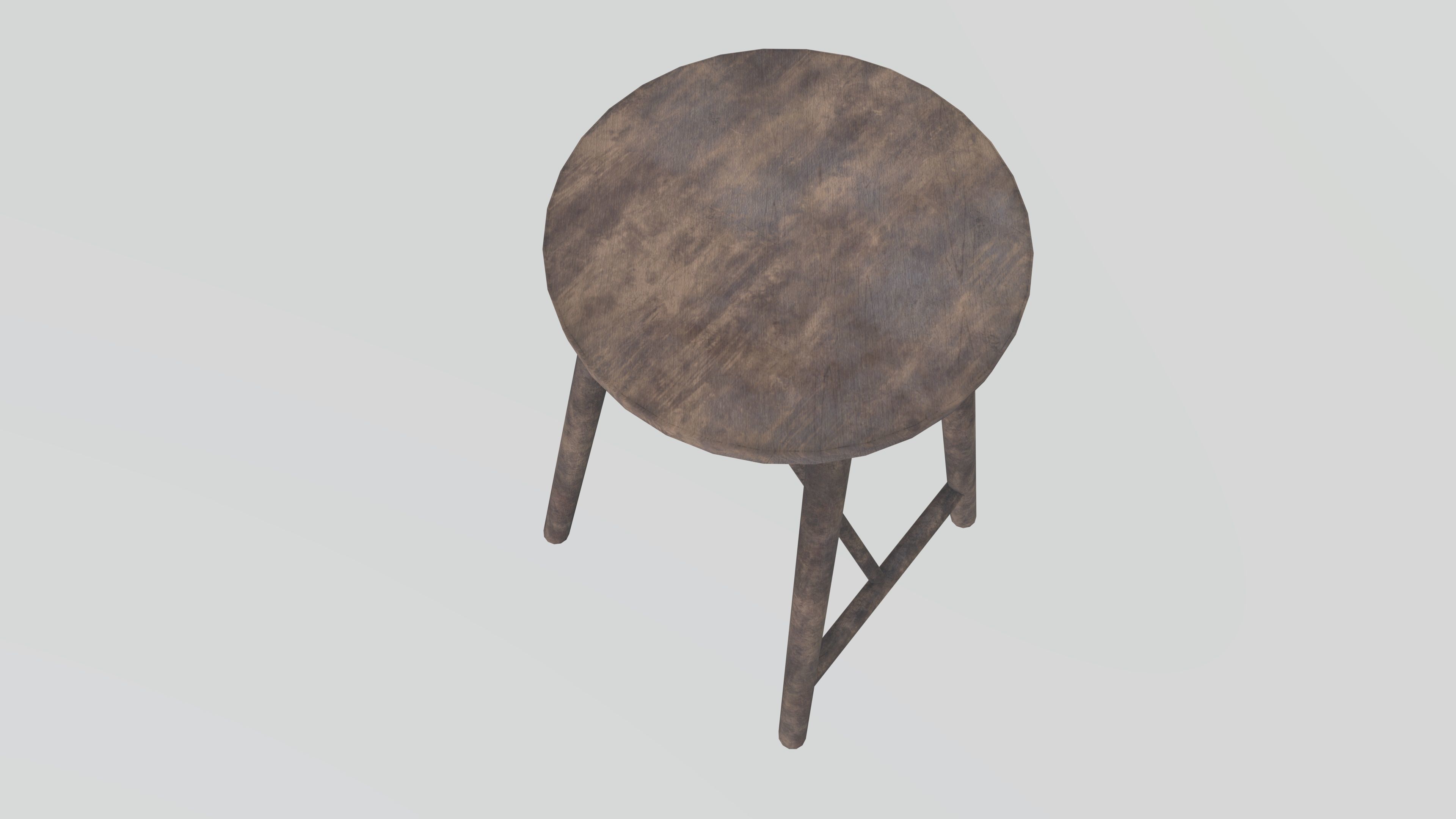 Old Wooden Stool Low-poly 3D model_3