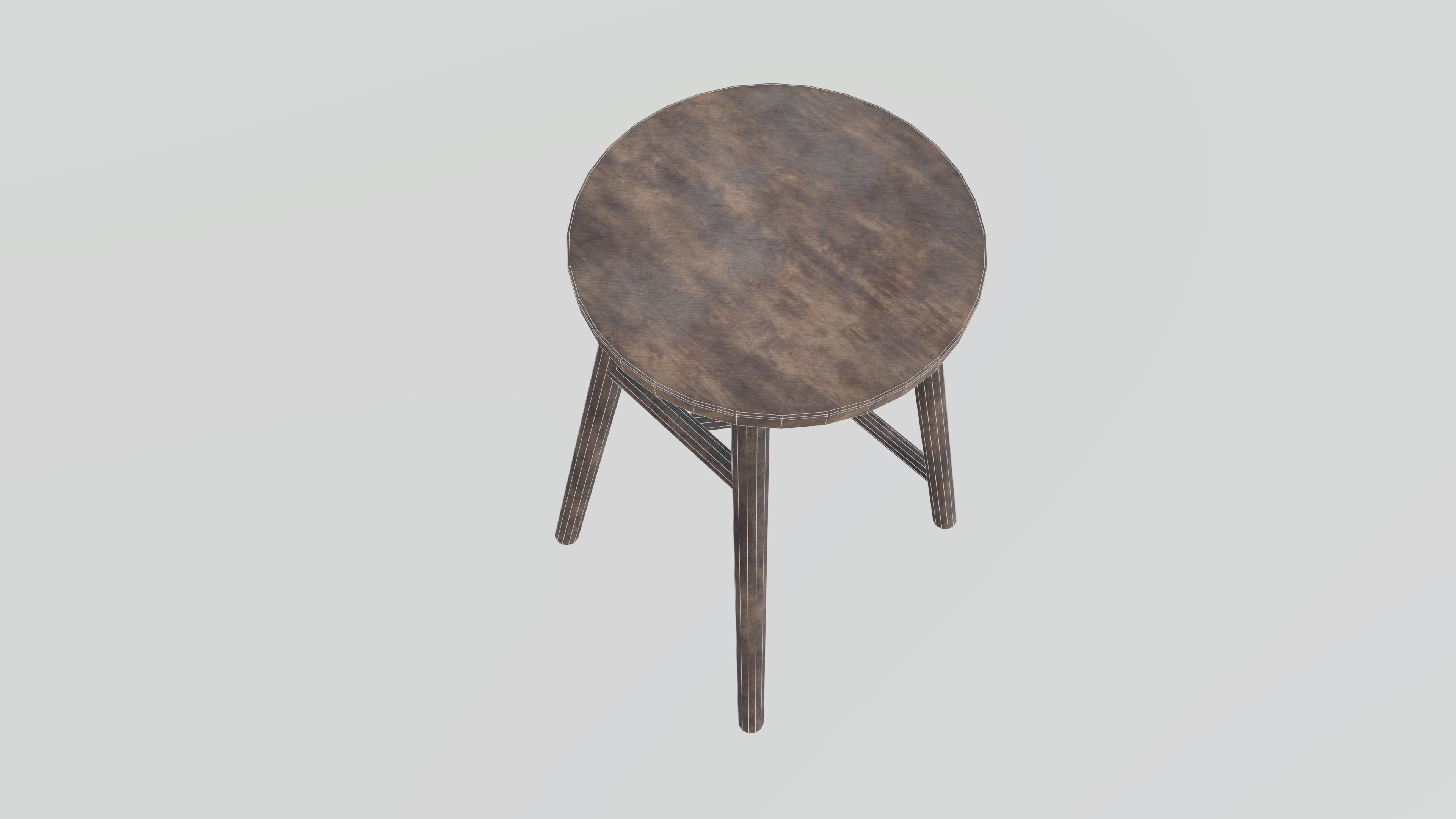 Old Wooden Stool Low-poly 3D model_7